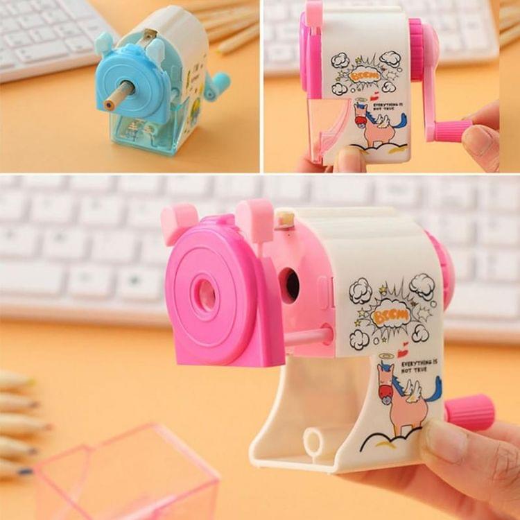 Hand Crank Mechanical Sharpener Creative Student Cartoon Animals Print Pencil Sharpener(Pink)