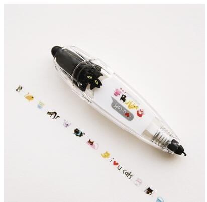 12 PCS Kawaii Animals Press Type Decorative Correction Tape Diary Stationery(Black Cat,)