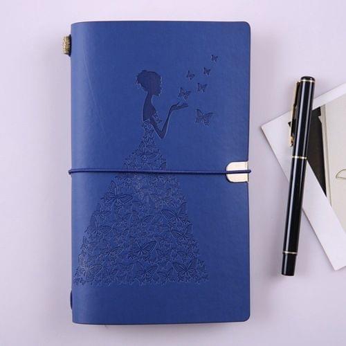 BSD020  Pretty Butterfly Lady Vintage Travelers Notebook Diary Notepad PU Leather Literature Journal Planners School Stationery(Blue-metal button)