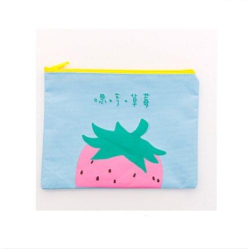 2 PCS Creative Kawaii Pencil Bag Cute Strawberry Oxford Cloth Zipper File Holder Pencil Case Big Capacity School Stationery(Blue)