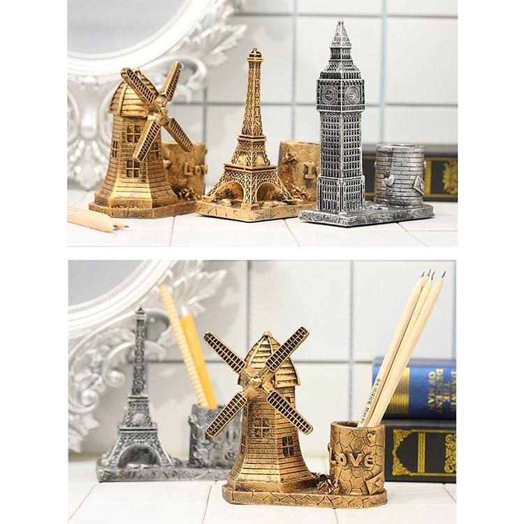 Creative Retro Resin Holland Windmill Pen Container School Stationery Life Office Supplies, Random Color Delivery