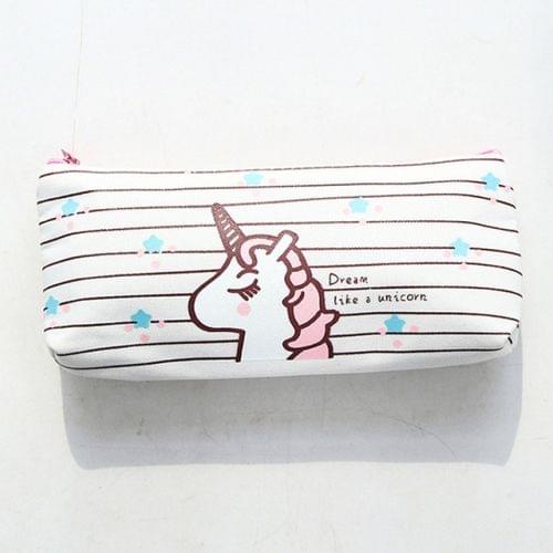 2 PCS Cute Cartoon Animal Unicorn Pattern Pencil Cases Kawaii Canvas School Supplies Stationery Pencil Case Box(White)