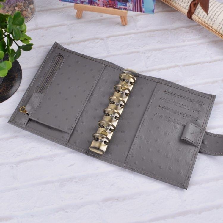 16B-LN107 Genuine Leather Planner A7 Size Loose Leaf Rings Notebook Mini Agenda Organizer Cowhide Diary Journal Sketchbook, Size:A7: 142x115mm(Ostrich Black)