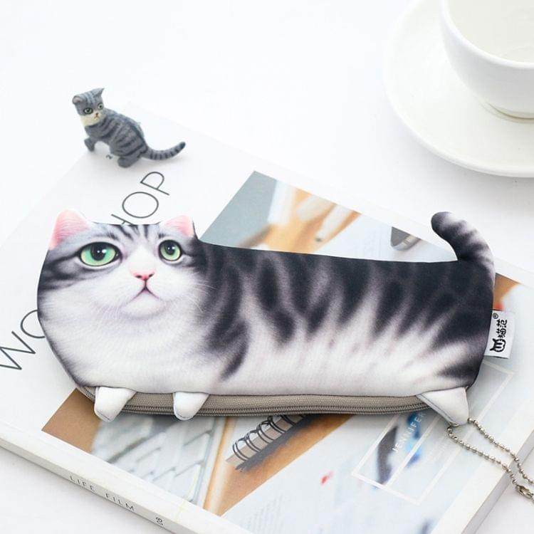 Kawaii Simulation Cartoon Cat Pencil Case Soft Cloth Pen Bag(Gray)