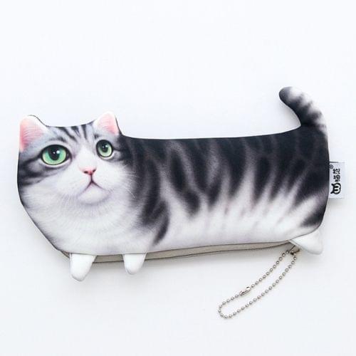 Kawaii Simulation Cartoon Cat Pencil Case Soft Cloth Pen Bag(Gray)