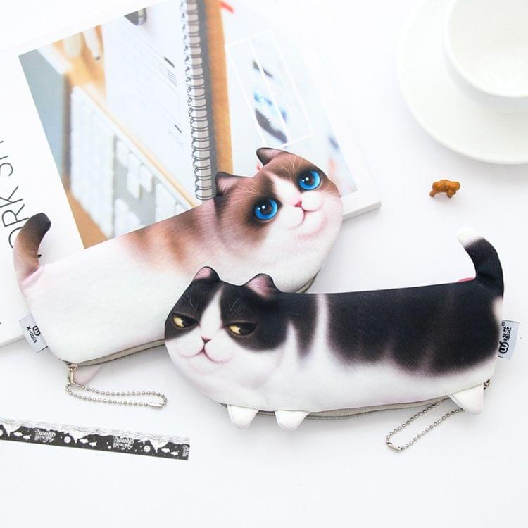 Kawaii Simulation Cartoon Cat Pencil Case Soft Cloth Pen Bag(Gray)