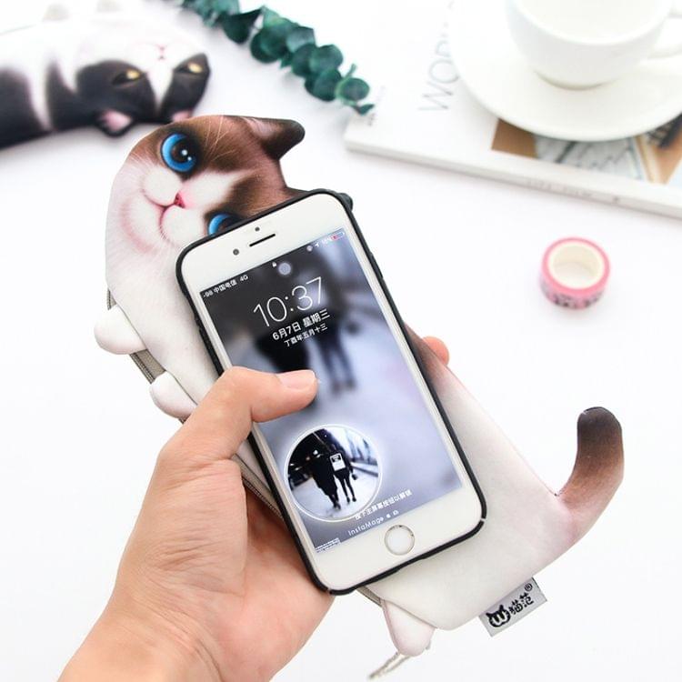 Kawaii Simulation Cartoon Cat Pencil Case Soft Cloth Pen Bag(Gray)