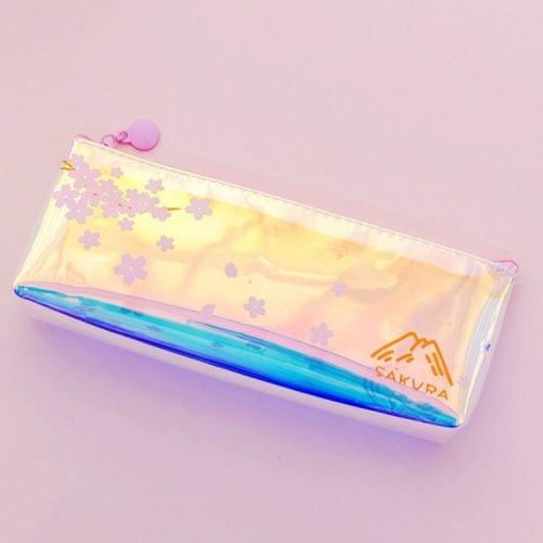 Cute Cherry Blossoms Pencil Case Kawaii Pencil Pouch Creative Laser Pen Case For Girls Gifts School Office Supplies Stationery(Pink flowers)