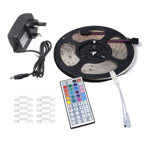 YWXLight 5m 3528SMD RGB Waterproof LED Light with 44 Keys Remote Control, Fixed Buckle, UK Plug