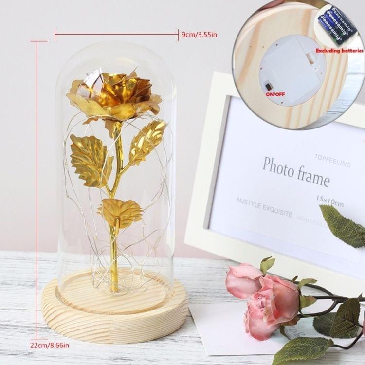 Simulation Roses Lights Glass Cover Decorations Crafts Valentines Day Gifts(Pink)