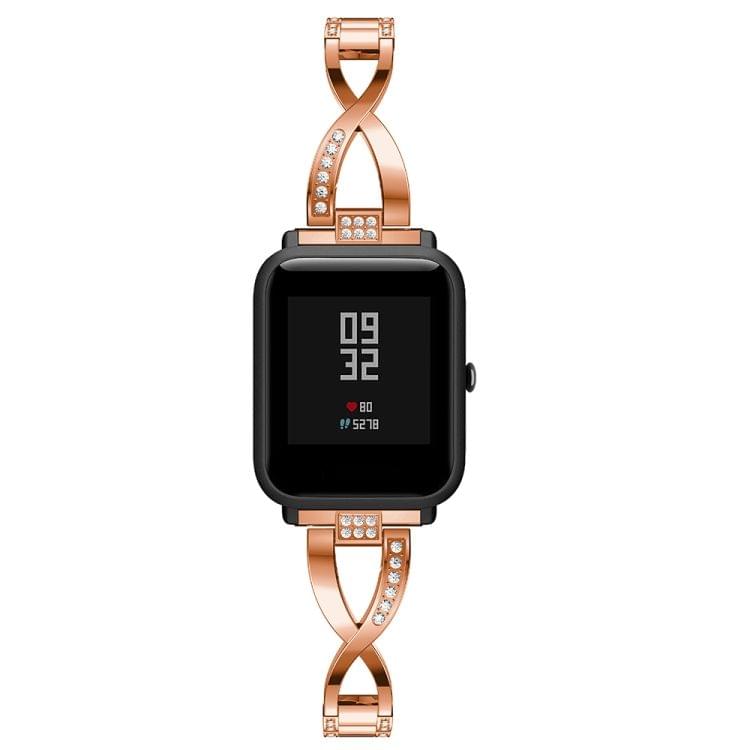 X-shaped Diamond-studded Solid Stainless Steel Wrist Strap Watch Band for Amazfit 20mm(Rose Gold)