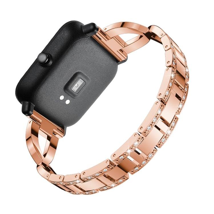 X-shaped Diamond-studded Solid Stainless Steel Wrist Strap Watch Band for Amazfit 20mm(Rose Gold)