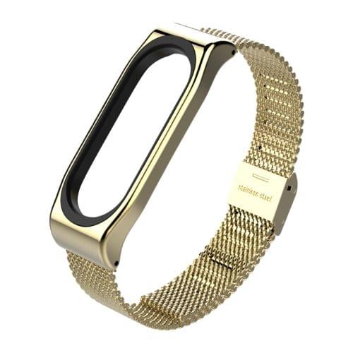 Mijobs Metal Strap for Xiaomi Mi Band 3 & 4 Screwless Buckle Style Stainless Steel Bracelet Wristbands Replace Accessories, Host not Included(Gold)