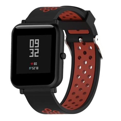 Double Colour Silicone Sport Wrist Strap for Xiaomi Huami Amazfit Bip Lite Version 20mm(Black Red)