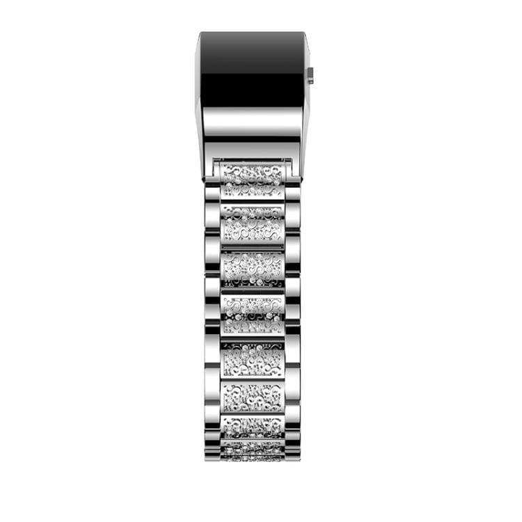 Diamond-studded Solid Stainless Steel Wrist Strap Watch Band for Fitbit Charge 2(Silver)