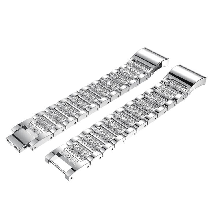 Diamond-studded Solid Stainless Steel Wrist Strap Watch Band for Fitbit Charge 2(Silver)