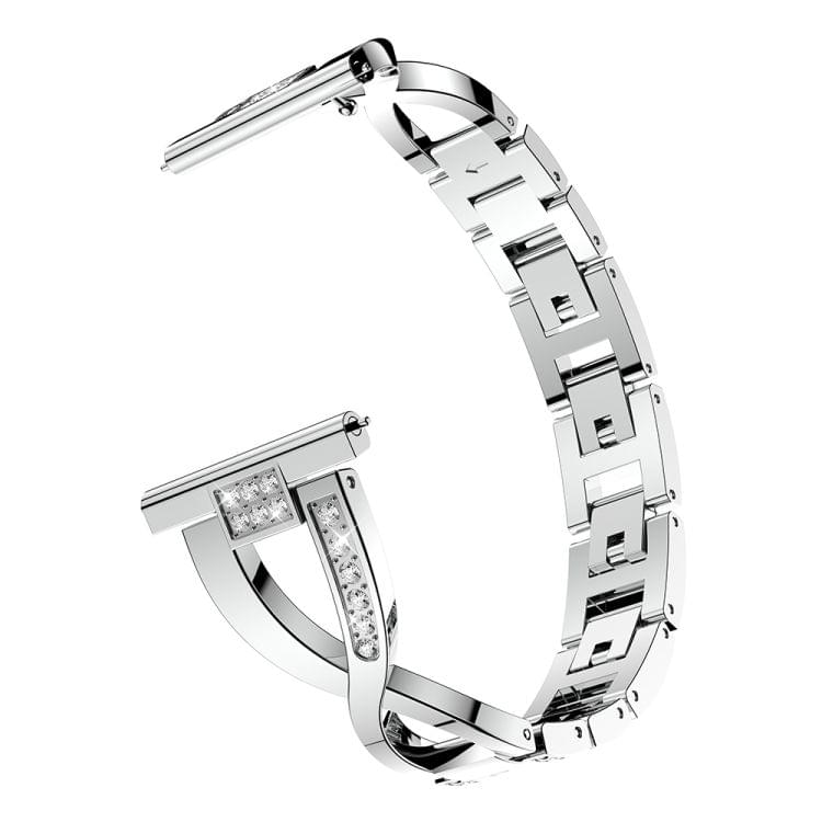 X-shaped Diamond-studded Solid Stainless Steel Wrist Strap Watch Band for Fitbit Versa Lite(Silver)