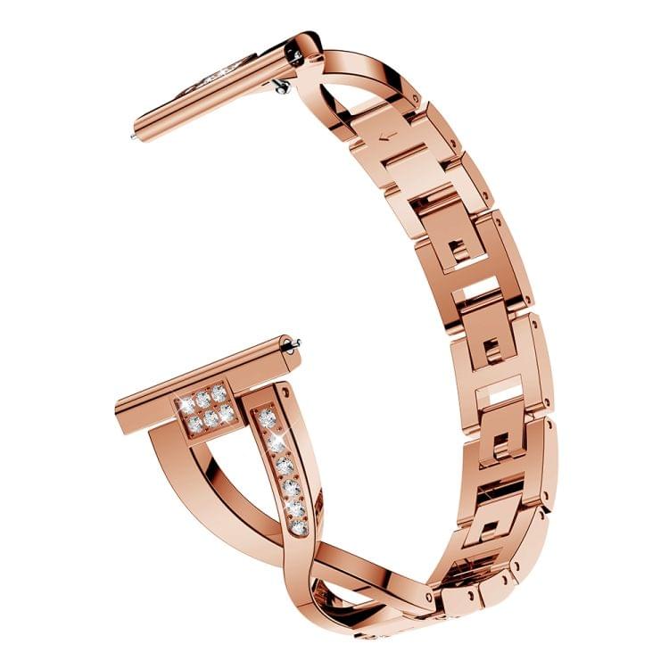 X-shaped Diamond-studded Solid Stainless Steel Wrist Strap Watch Band for Fitbit Versa Lite(Rose Gold)