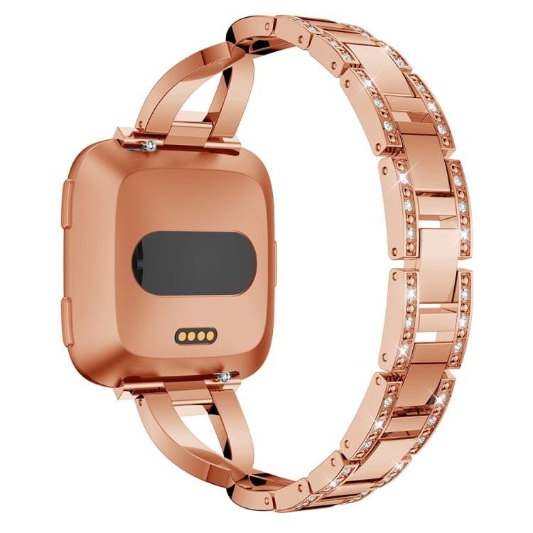 X-shaped Diamond-studded Solid Stainless Steel Wrist Strap Watch Band for Fitbit Versa Lite(Rose Gold)