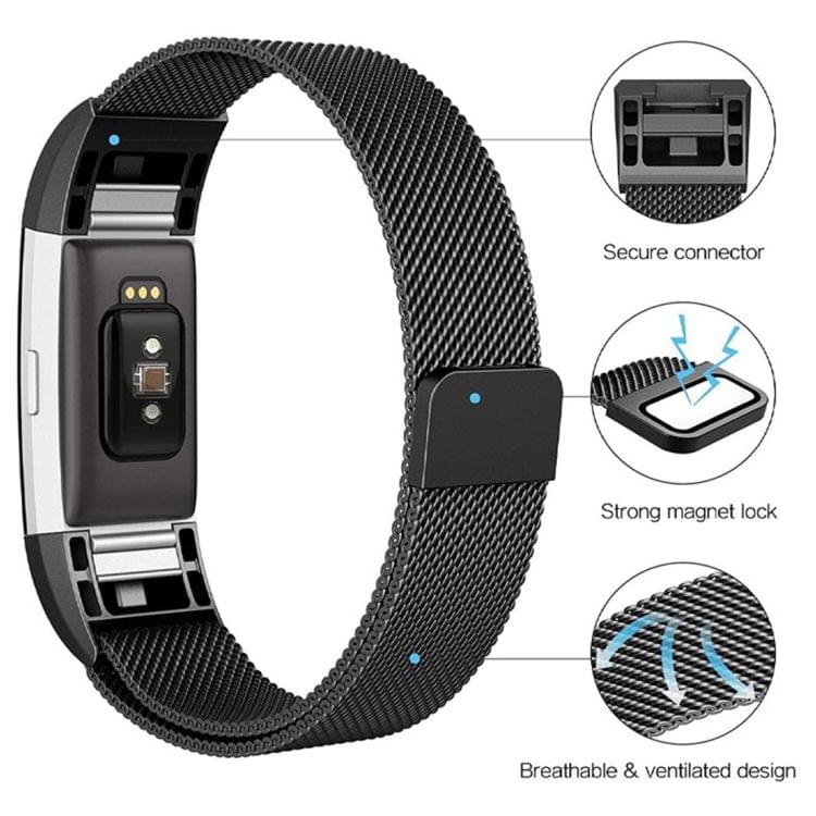 Smart Watch Stainless Steel Wrist Strap Watchband for FITBIT Charge 2(Coffee)