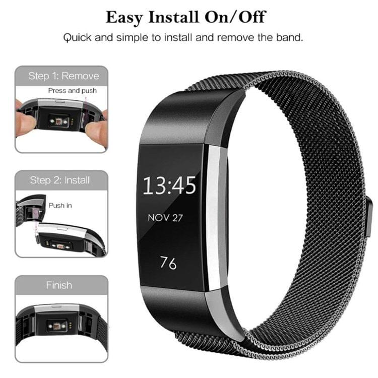 Smart Watch Stainless Steel Wrist Strap Watchband for FITBIT Charge 2(Coffee)