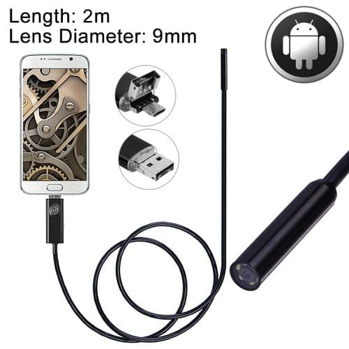 2 in 1 Micro USB & USB Endoscope Waterproof Snake Tube Inspection 1.0MP Camera with 6 LED for Newest OTG Android Phone, Length: 2m, Lens Diameter: 9mm