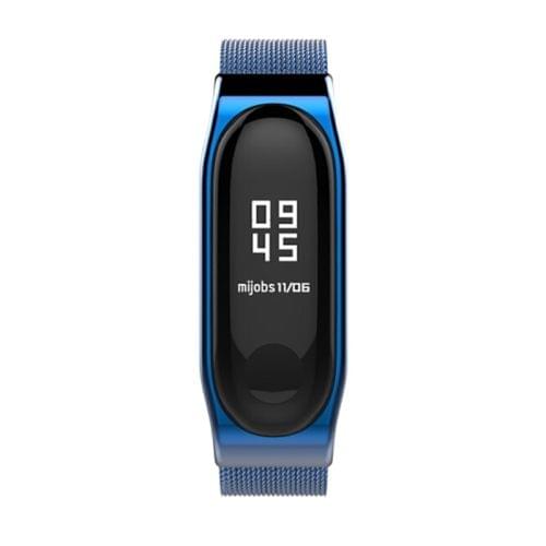 Mijobs Metal Strap for Xiaomi Mi Band 3 & 4 Screwless Buckle Style Stainless Steel Bracelet Wristbands Replace Accessories, Host not Included(Blue)