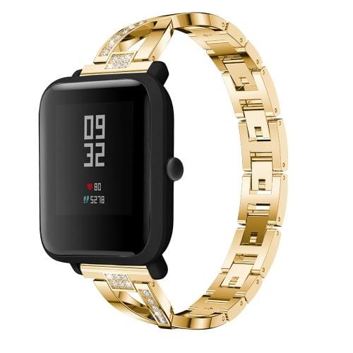 X-shaped Diamond-studded Solid Stainless Steel Wrist Strap Watch Band for Amazfit 20mm(Gold)