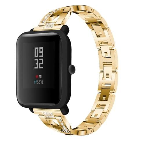 X-shaped Diamond-studded Solid Stainless Steel Wrist Strap Watch Band for Amazfit 20mm(Gold)