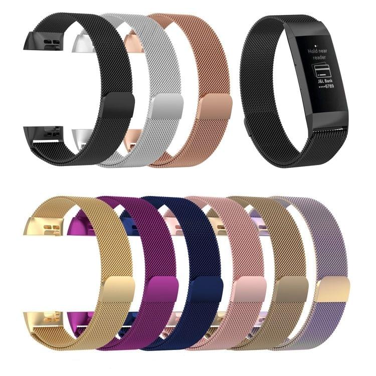 Stainless Steel Magnet Wrist Strap for FITBIT Charge 3, Size:Small, 187x18mm (Coffee)