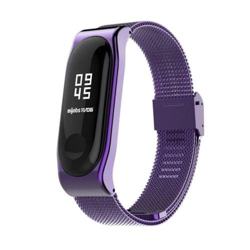Mijobs Metal Strap for Xiaomi Mi Band 3 & 4 Screwless Buckle Style Stainless Steel Bracelet Wristbands Replace Accessories, Host not Included(Purple)