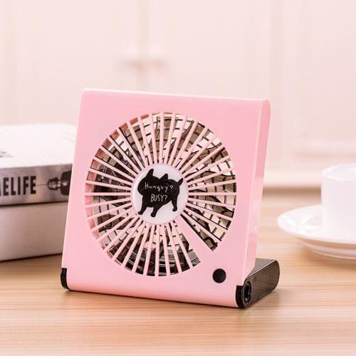 Bulldog Pattern Mini Notebook Folding USB Fan with Wind 3 Speeds(Pink)