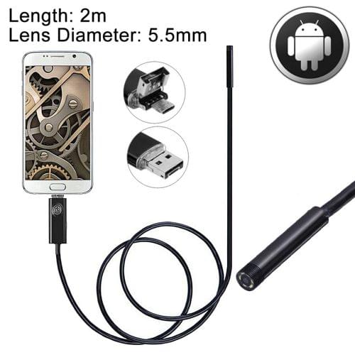 2 in 1 Micro USB & USB Endoscope Waterproof Snake Tube Inspection Camera with 6 LED for Newest OTG Android Phone, Length: 2m, Lens Diameter: 5.5mm