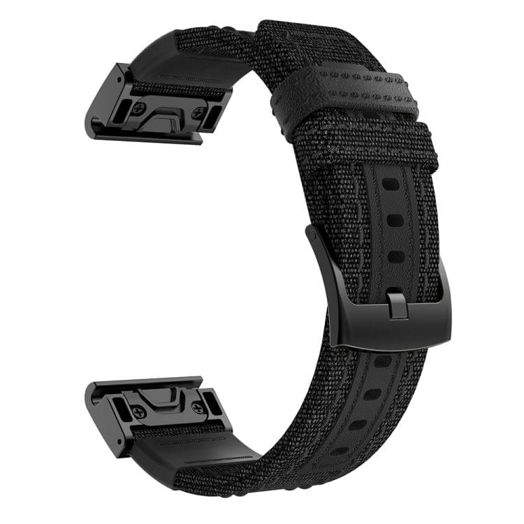 Canvas and Leather Wrist Strap Watch Band for Garmin Fenix5 Plus, Wrist Strap Size:150+110mm(Black)