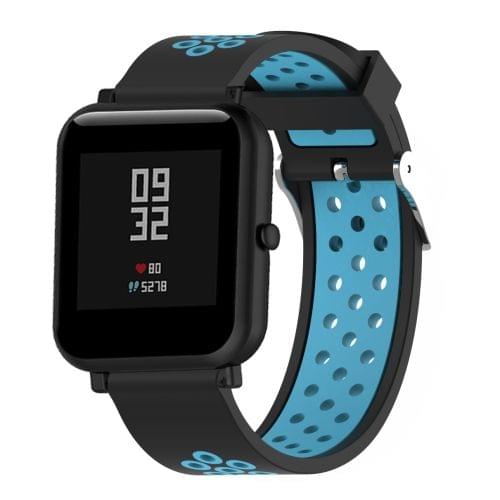 Double Colour Silicone Sport Wrist Strap for Xiaomi Huami Amazfit Bip Lite Version 20mm(Black Blue)