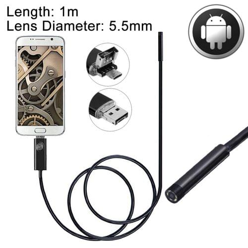 2 in 1 Micro USB & USB Endoscope Waterproof Snake Tube Inspection Camera with 6 LED for Newest OTG Android Phone, Length: 1m, Lens Diameter: 5.5mm