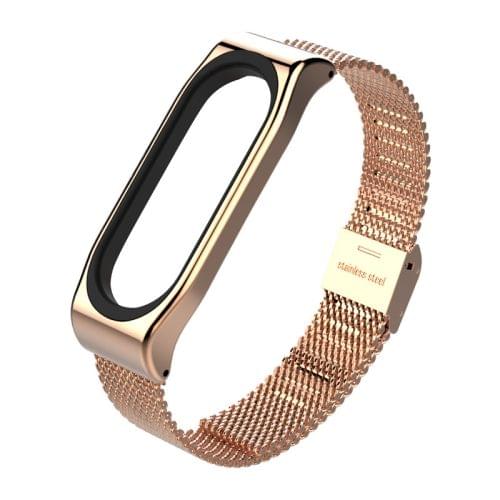 Mijobs Metal Strap for Xiaomi Mi Band 3 & 4 Screwless Buckle Style Stainless Steel Bracelet Wristbands Replace Accessories, Host not Included(Rose Gold)