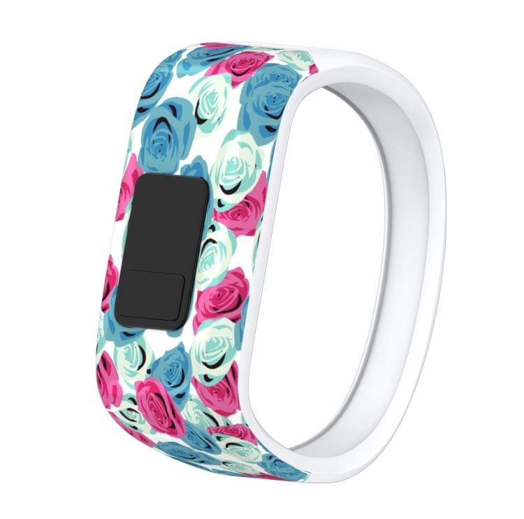 Flower Pattern Silicone Sport Wrist Strap for Garmin Vivofit JR, Size: Small(Blue + Red)