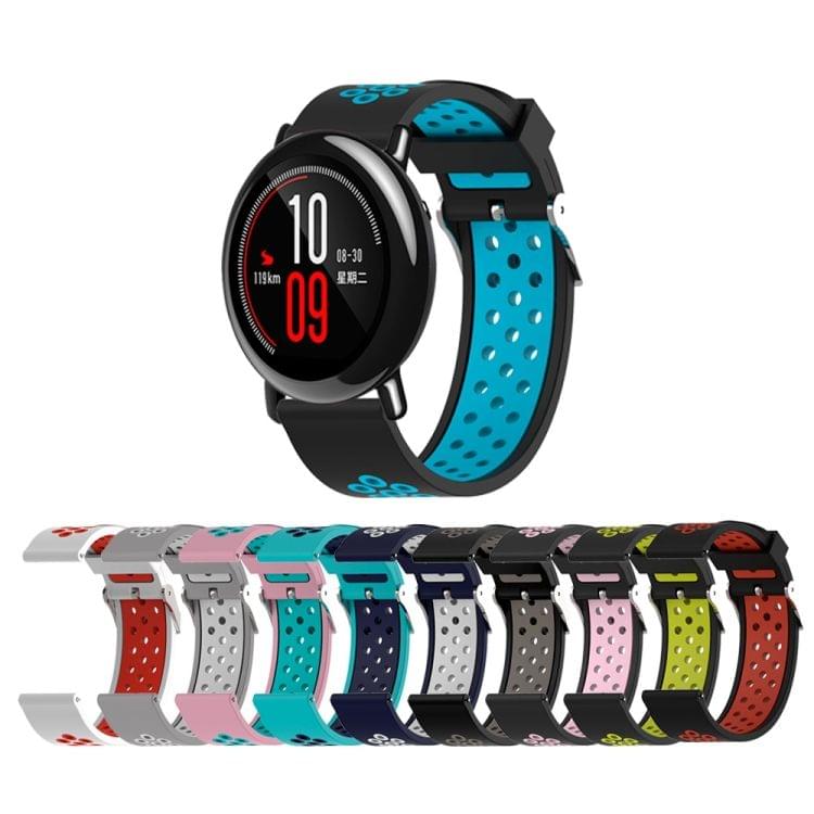 Double Colour Silicone Sport Wrist Strap for Xiaomi Huami Amazfit Bip Lite Version 22mm (Black+green)