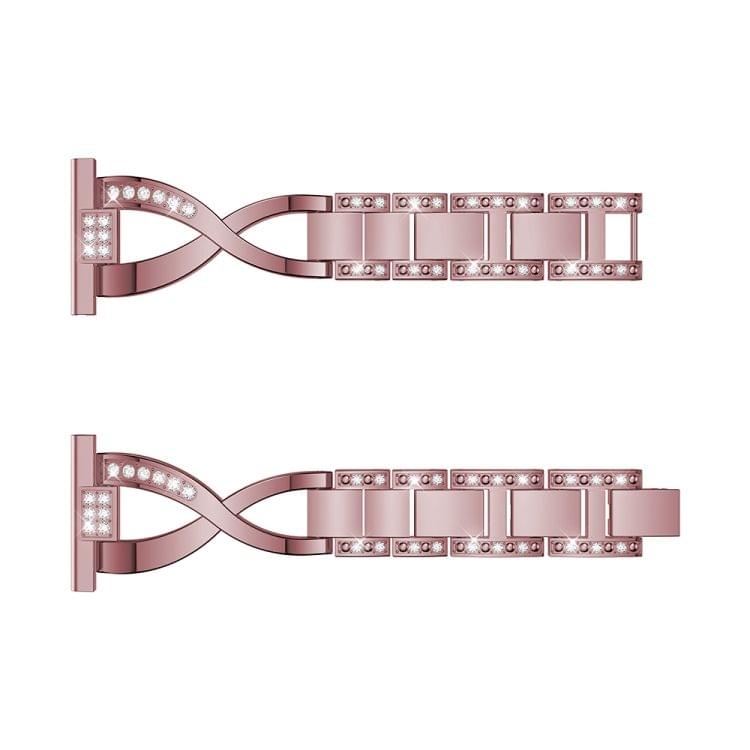 X-shaped Diamond-studded Solid Stainless Steel Wrist Strap Watch Band for Fitbit Versa Lite(Pink)