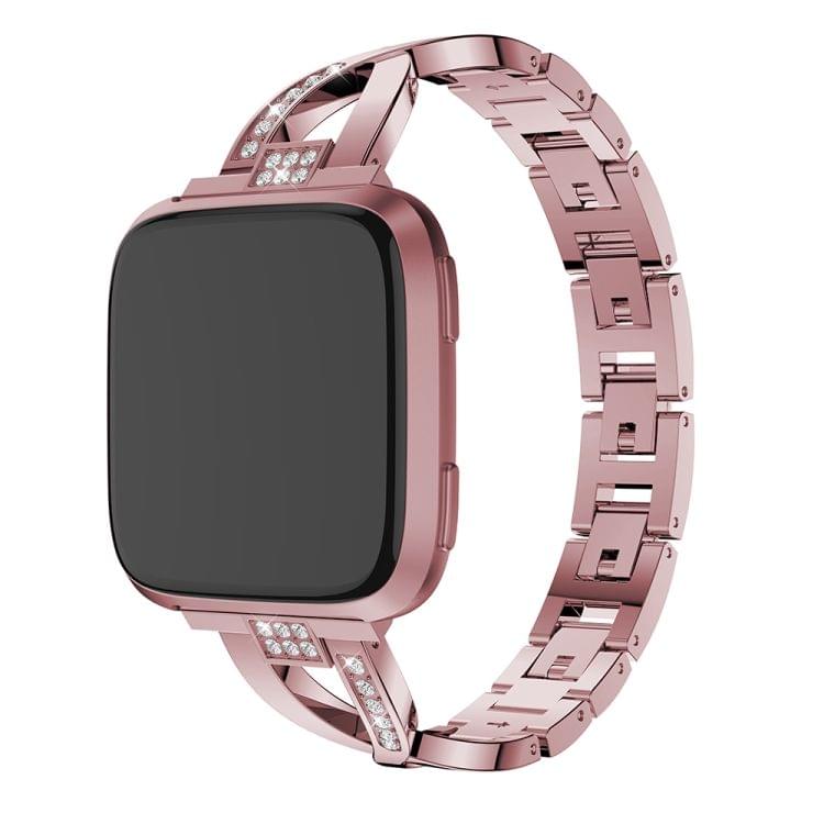 X-shaped Diamond-studded Solid Stainless Steel Wrist Strap Watch Band for Fitbit Versa Lite(Pink)