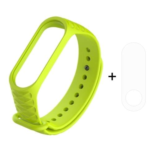 2 in 1 Diamond Texture Silicone Rubber Wristband Wrist Band Strap Replacement with TPU Screen Film for Xiaomi Mi Band 3 (Green)