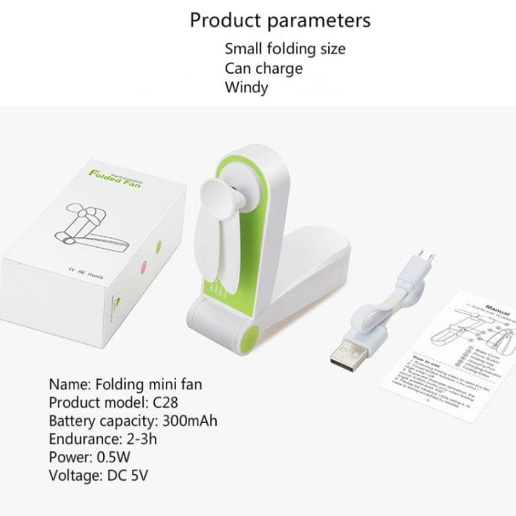 C28 Mini Portable USB Pocket Folding Fan(Pink)