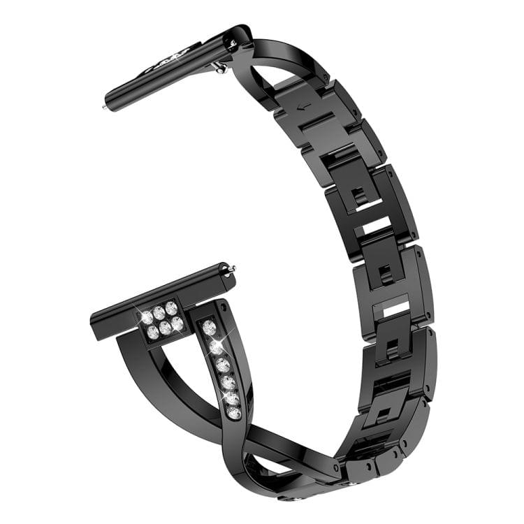 X-shaped Diamond-studded Solid Stainless Steel Wrist Strap Watch Band for Fitbit Versa Lite(Black)