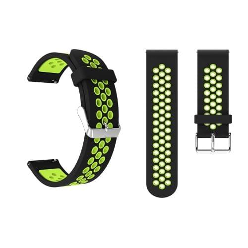 Metal Buckle Two-color Round Hole Silicone Wrist Strap Watch Band for Galaxy Watch Active 20mm (Black + Green)