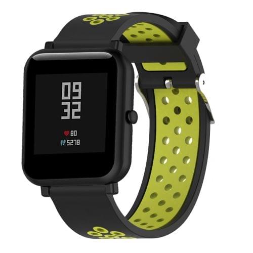 Double Colour Silicone Sport Wrist Strap for Xiaomi Huami Amazfit Bip Lite Version 20mm(Black Yellow)