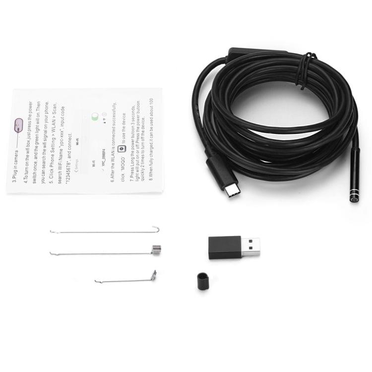 USB-C / Type-C Endoscope Waterproof Snake Tube Inspection Camera with 8 LED & USB Adapter, Length: 5m, Lens Diameter: 8mm