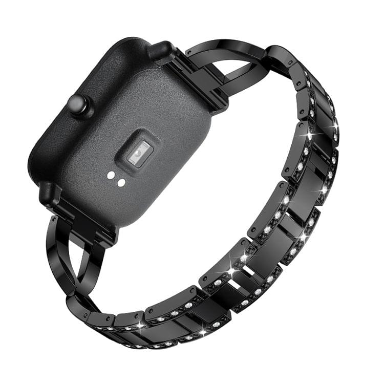 X-shaped Diamond-studded Solid Stainless Steel Wrist Strap Watch Band for Amazfit 20mm(Black)