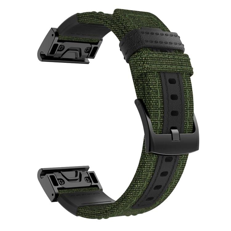 Canvas and Leather Wrist Strap Watch Band for Garmin Fenix5x Plus Fenix3, Wrist Strap Size:150+110mm(Army Green)