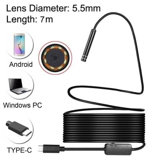 USB-C / Type-C Endoscope Waterproof IP67 Snake Tube Inspection Camera with 8 LED & USB Adapter, Length: 7m, Lens Diameter: 5.5mm